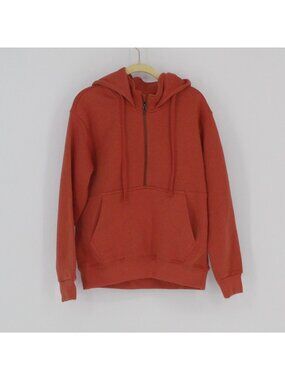 17) Canyon Guide Rust Orange Half-Zip Hoodie Med Cotton Blend Fleece